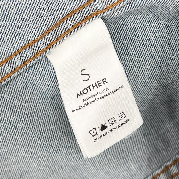 MOTHER The Bruiser Crop Denim Jacket Women’s Size Small Love Gun Distressed - Picture 4 of 7